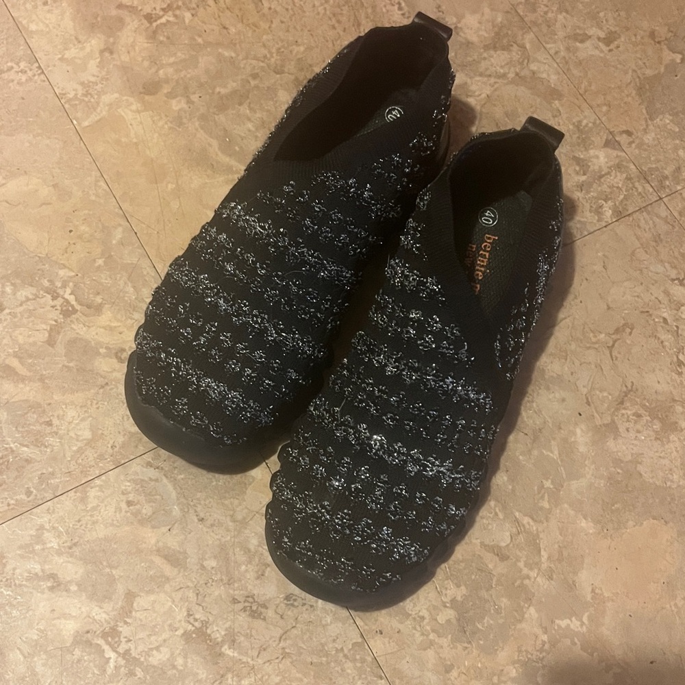 Black Knit Slip-On Sneakers with Metallic Thread